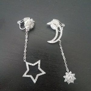 3/$20 Star & Moon Clip on Dangle Earrings
